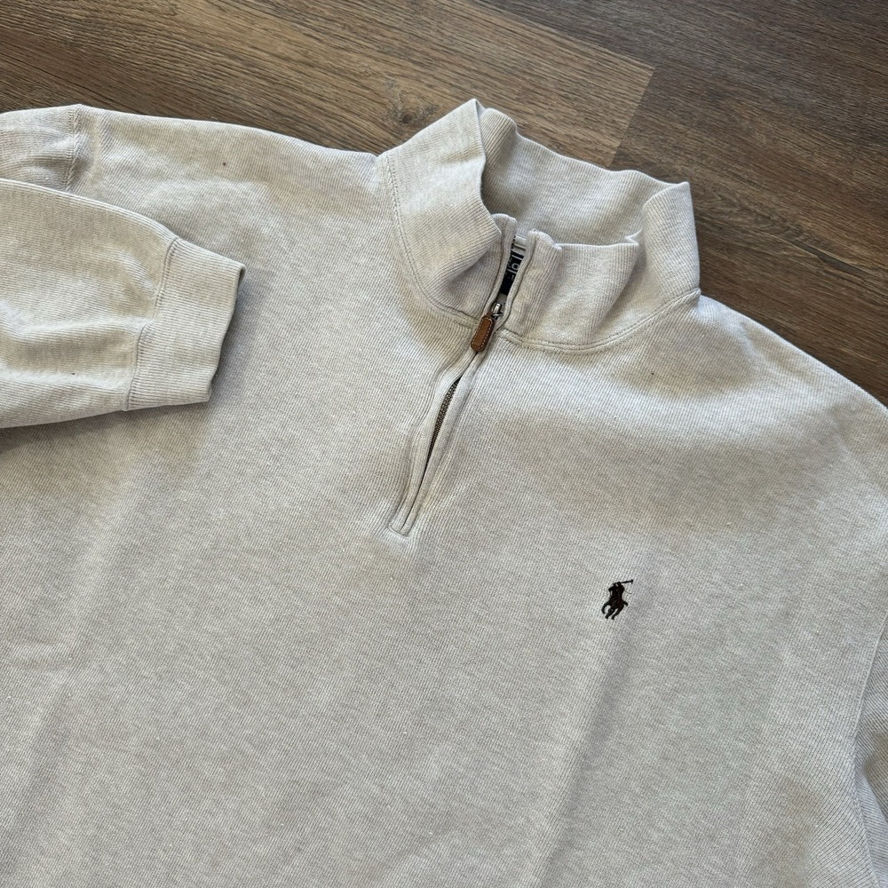 Polo Ralph Lauren Cream 1/4 Zip Pullover Men Sz 2XLT Preppy Matcha Elevated FADE